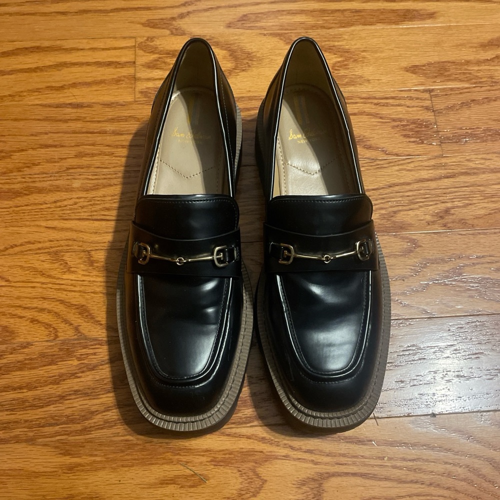 Sam Edelman Black Leather Bit Loafers with Gold Accent
